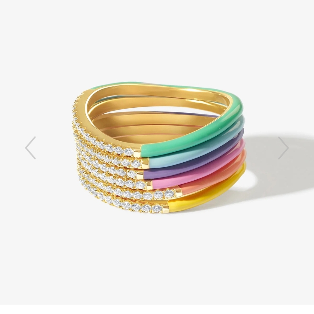 Egor enamel 14 Karat Plated Sterling Silver 6-piece ring set SIZE 5